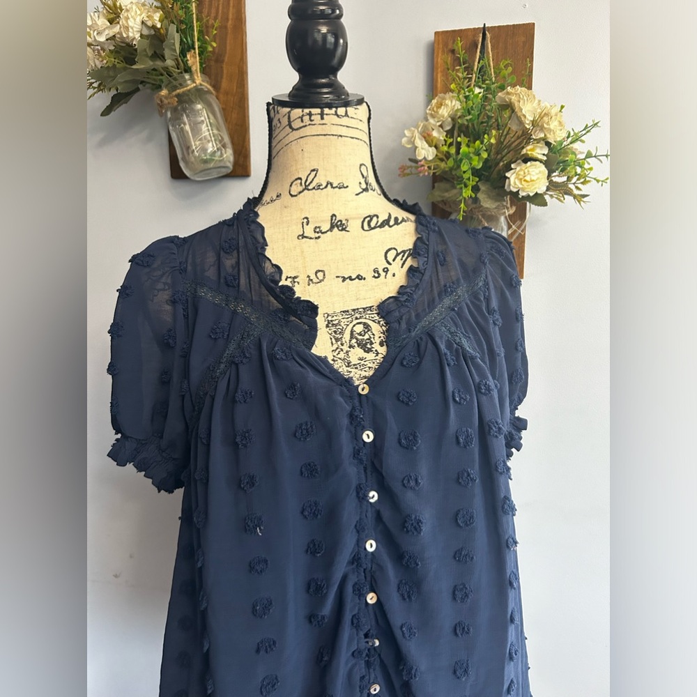 Umgee blouse navy coastal nautical boho chic lightweight preppy - Picture 2 of 10